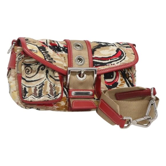 PRADA Shoulder Bag Nylon Red Silver Auth 125912 - Picture 1 of 16